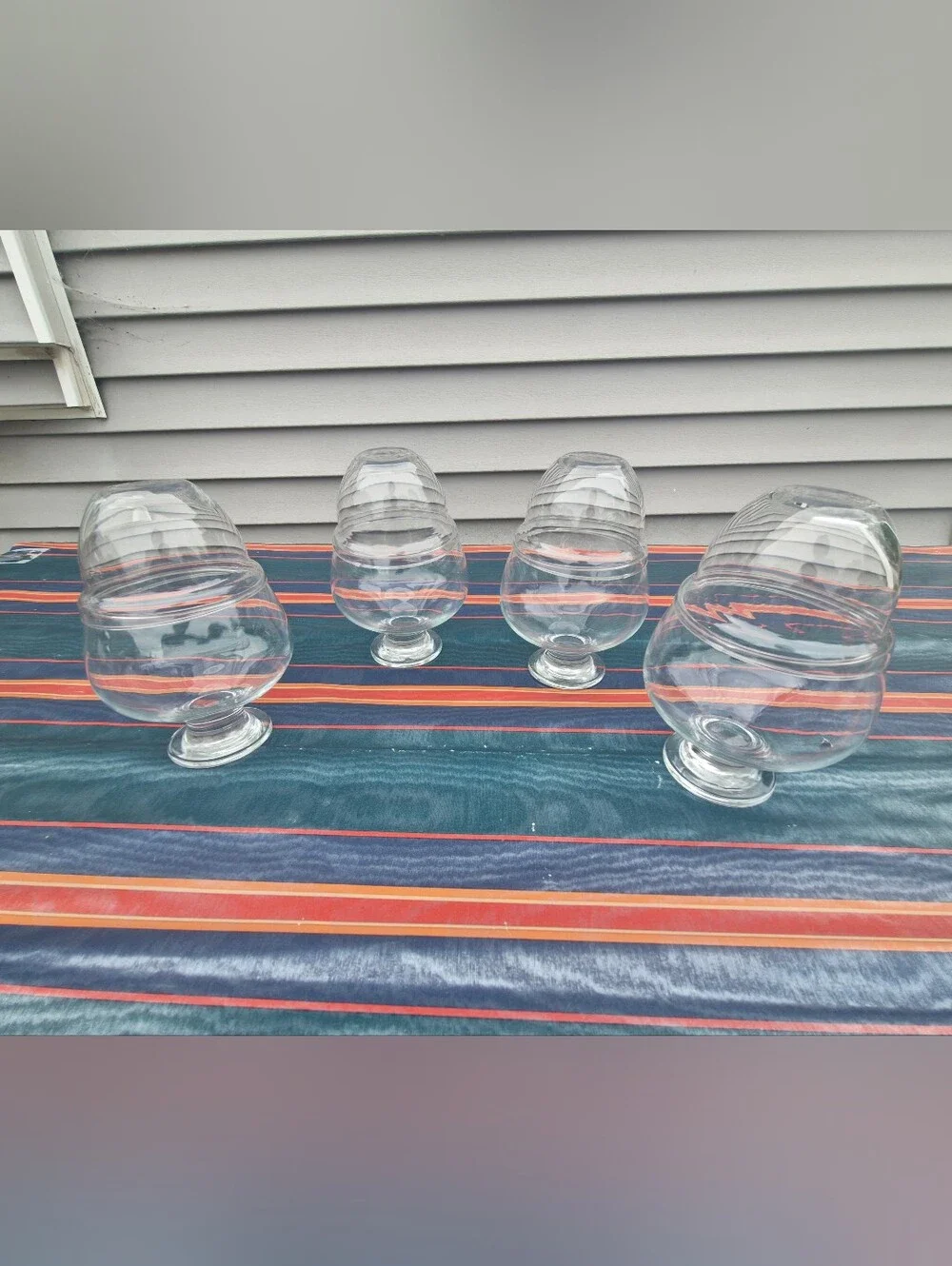 Vintage Clear Glass Footed Dessert Bowls Set 4 w/ Insert Bowls Parfait Cups